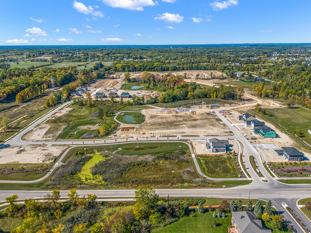 Aerial view of the early road and earthwork at Windridge Estates